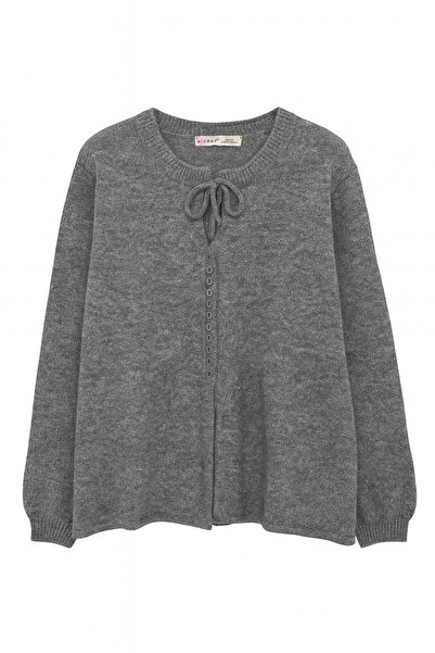 Mixray 6952 Kadın Bağlamalı Düğme Detaylı Triko Kazak Antrasit