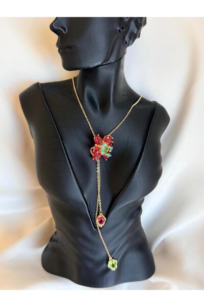 ESDE قلادة حجرية بتصميم أنيق على شكل زهرة مع مصعد