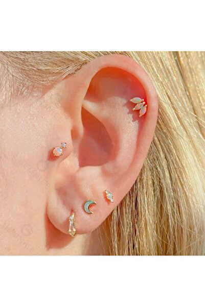 delis Σκουλαρίκι piercing από ασήμι 925, JW1681, μοντέλο Opal, επιχρυσωμένο