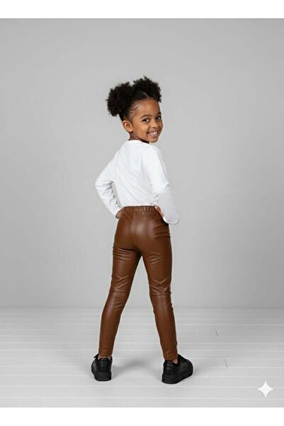 NK Girl's Leather Leggings 4-8 Years Old Brown