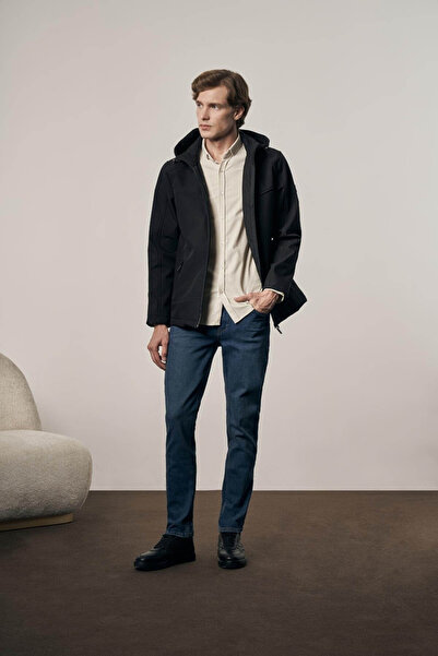 İmza Mock Neck Detachable Hooded Slim Fit Casual Black Men's Coat 1007255132