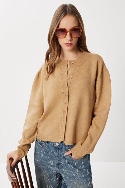 Lovelyİstanbul Buttoned Wool Effect Knitwear Cardigan Lbp0027 Beige