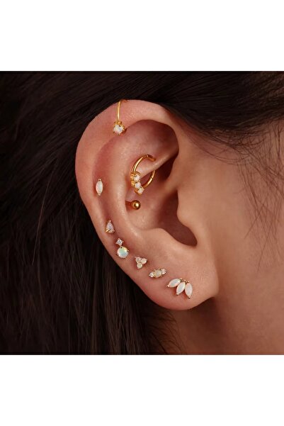 delis 925 silver piercing earring, JW1681, Opal model, gold plated