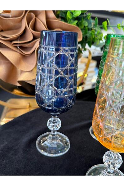 LOKMAN ZÜCCACİYE 6 Personalized Colorful Hand-Cut Bohemia Crystal Honeycomb Coffee or Water Glass Cup (180ml)