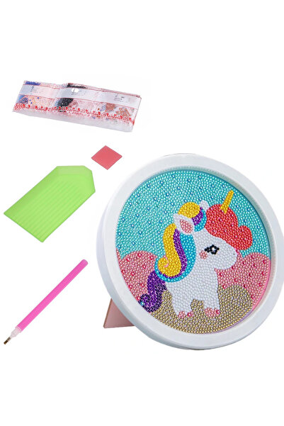 zola Goblen mozaic cu diamante cu rama, rotund, model unicorn , 20 x 20 cm