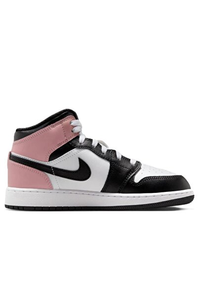 Nike Air Jordan 1 MID Leather Unisex Sneaker Hakiki Deri Bilekli Günlük Spor Ayakkabı Siyah-Beyaz