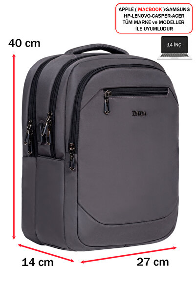 Dada Men's Backpack School Business Daily Use USB Device Orthopedic Back and Shoulder Strap 14 Inch