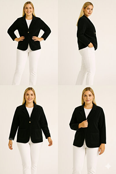 Sibel Günay Butik Kadife İtalyan Kesim Blazer Siyah Kadın Ceket | Standart Beden (48’e Uyumlu)