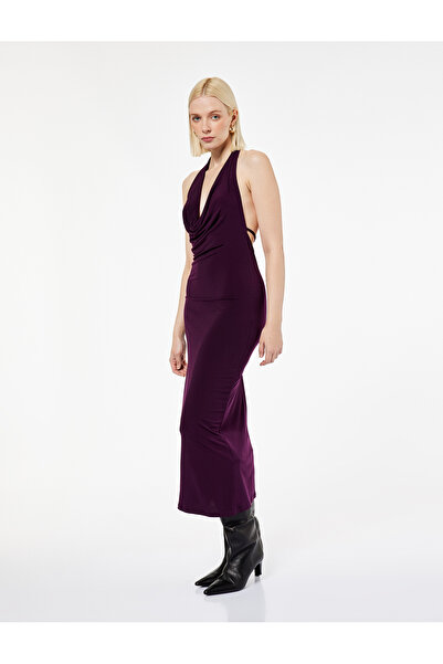 Koton Sandy Fabric Midi Length Sleeveless Low Back Cutout Neckline Dress