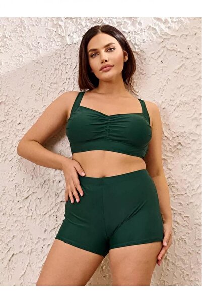 embody Costum de baie din două piese pentru femei, mărime mare, pantaloni scurți, verde închis m5201/2269