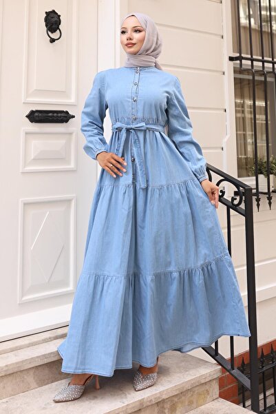 Missvalle Τζιν φόρεμα με κουμπιά στρώματα γαλάζιο 19263