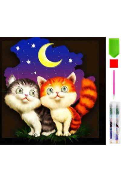 zola Мозаечен гоблен с диаманти, котенца и звездно небе, 20 x 20 см