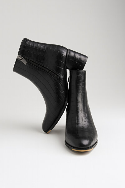 Beyond Women's Black Vicky Heeled Crocodile Patterned Boots 6.5cm Byndrsl2406