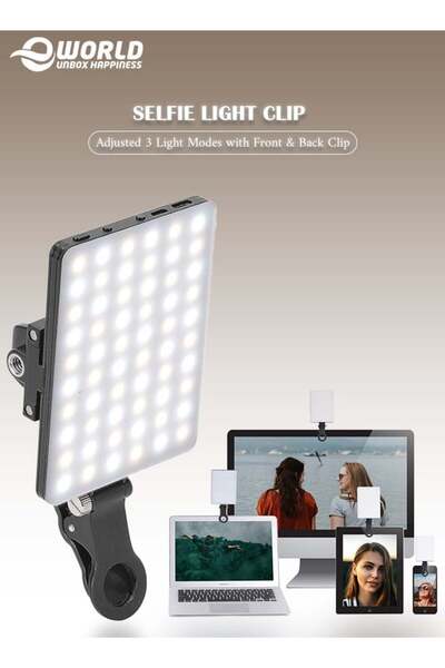 Eworld مصباح سيلفي قابل لإعادة الشحن، 60 مصباح LED، مزود بمشابك أمامية وخلفية...