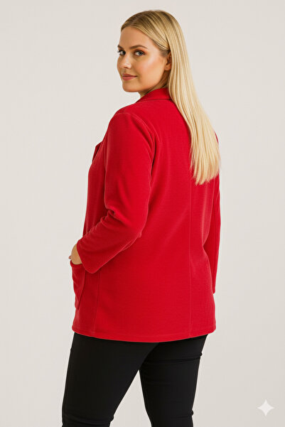 Sibel Günay Butik Kadife İtalyan Kesim Blazer Kırmızı Kadın Ceket | Standart Beden (48’e Uyumlu)