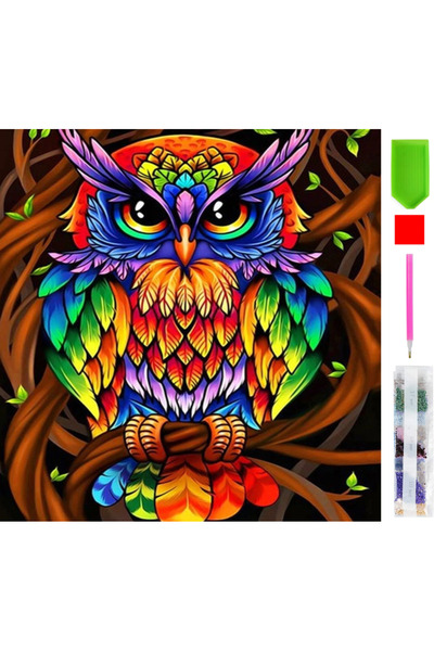 zola Goblen mozaic cu diamante, model bufnita abstracta multicolora, 30 x 30