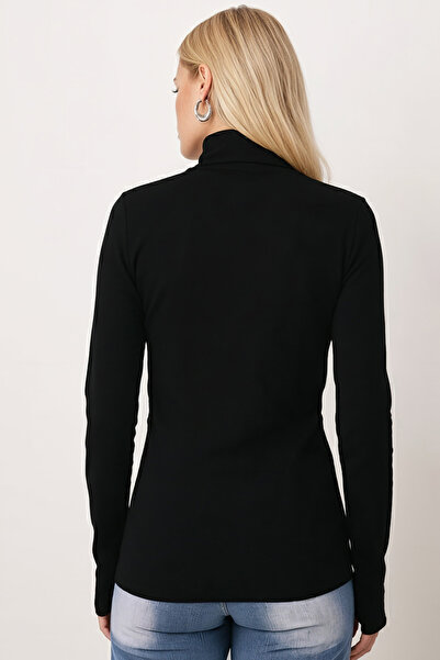 armonika Women's Black Full Turtleneck Long Sleeve Body Blouse Arm-26K135006