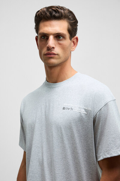 GRIMELANGE Dragon Men's Chest and Back Printed 100% Organic Cotton Oversized Fit Crew Neck Grimelange T-Shirt