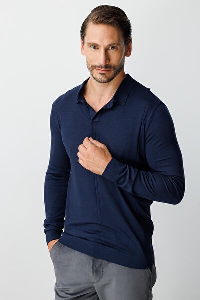 İgs Синій стандартний крій з поло-комірцем, прямий, з довгими рукавами, трикотаж