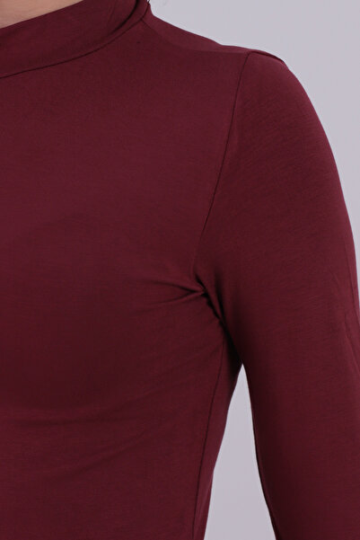 armonika Women's Burgundy Half Fisherman's Finger Interlocking Body Blouse Arm-26K135002