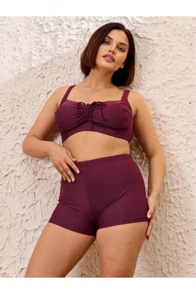 embody Women's 2 piece swimsuit, large size, shorts, burgundy m5202