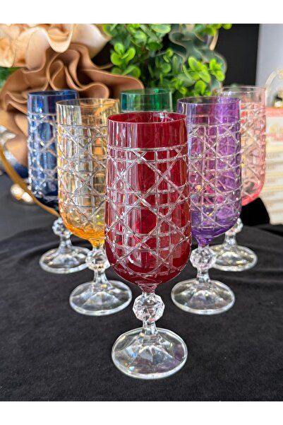 LOKMAN ZÜCCACİYE 6 Personalized Colorful Hand-Cut Bohemia Crystal Honeycomb Coffee or Water Glass Cup (180ml)