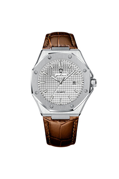 Gohuos Gohuos, Ανδρικό Ρολόι Χειρός, Quartz, Ώρα, Ένδειξη Ημερομηνίας, Γνήσιο Δέρμα, Ασημί Καφέ