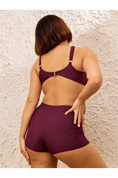 embody Women's 2 piece swimsuit, large size, shorts, burgundy m5202