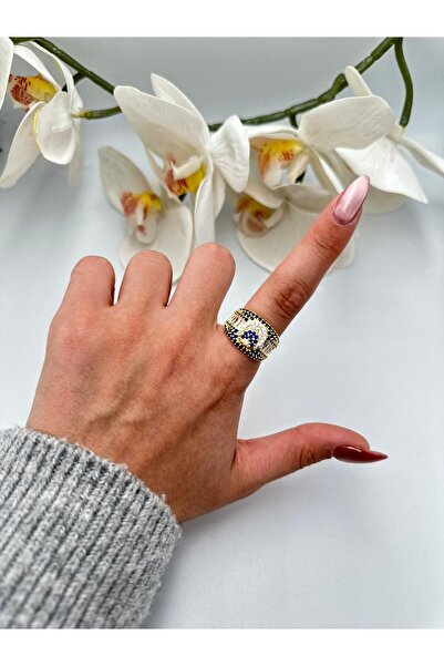 MyladyAccessoriess خاتم بتفاصيل حجر الباجيت والحجر الأزرق (مطلي بالنحاس) (قاب...