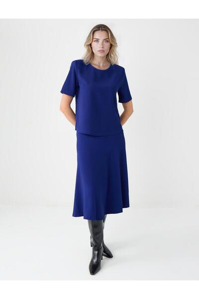 Jimmy Key Saks Düz Kesim Normal Bel Dokuma Midi Etek