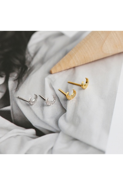 delis Σκουλαρίκια από ασήμι 925, JW1778, μοτίβο ημισελήνου, επιπλατινωμένα με ρόδιο