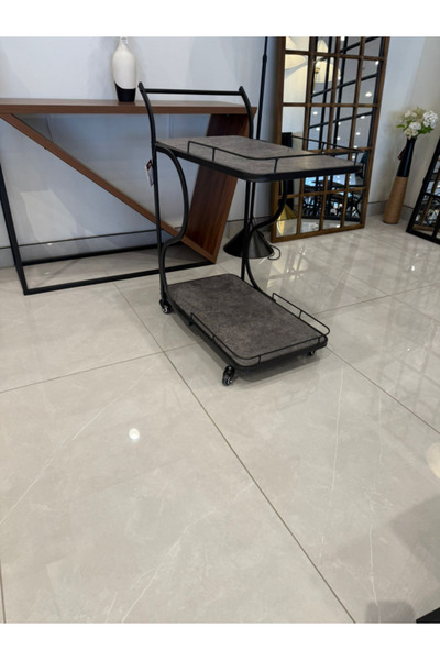 BEC13 Elegant serving trolley with metal frame and wide wooden shelves