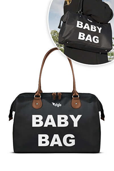 Stylo Baby Bag Baby Care Women's Shoulder Bag + Popi Mother Women's Backpack Thermos Bag Gift-Black