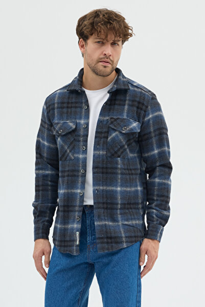 Cosplay Erkek Kalın Flanel Oduncu Kareli Gömlek Ceket Çift Kapaklı Cepli Overshirt