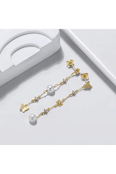 delis Μακριά σκουλαρίκια από ασήμι 925, JW1730, σχέδιο πεταλούδας, επιχρυσωμένα