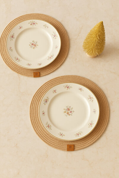 VELLORA HOME 2'Li Camel Renk Supla Takımı American Servis 32 Cm çap Tabak Altı