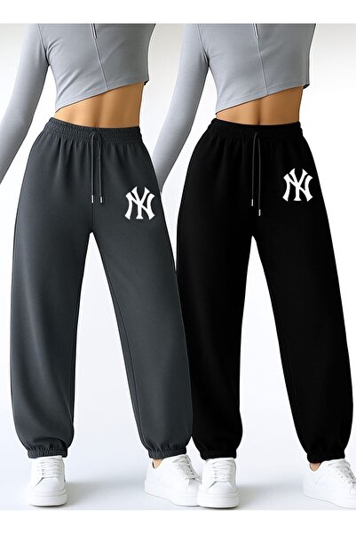 Le Vion بنطلون رياضي نسائي مطبوع بتصميم NY مزدوج