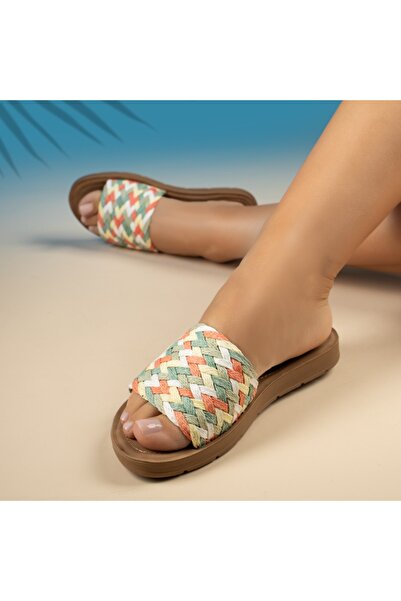 Modlet.ro Women's green flat-soled slides MOD13698