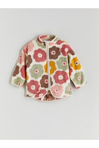 LC Waikiki Stand Collar Floral Baby Girl Plush Coat