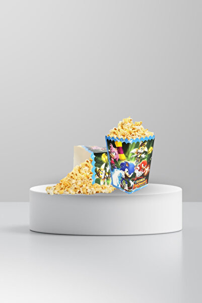 LOLLY PARTY 8 Adet Sonic Boom Temalı Popcorn Kutusu (Mısır,Cips Kutusu)