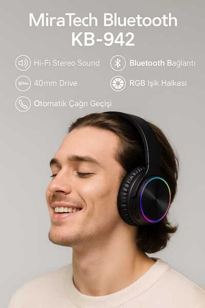 Universal Kensa KB-942 Kablosuz Bluetooth Kulaklık | Hi-Fi Stereo Ses | RGB Işıklı | Mikrofonlu