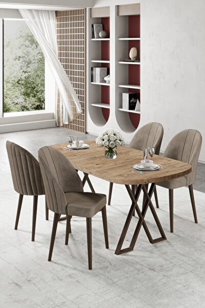 Canisa Kaye Serisi Mdf 90x168 Atlantik Çam Mutfak Masa Takımı 4 Cappucino San...