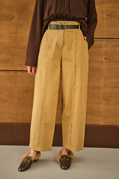 LOCCO Women's Çima Detailed Belted Trousers Mustard