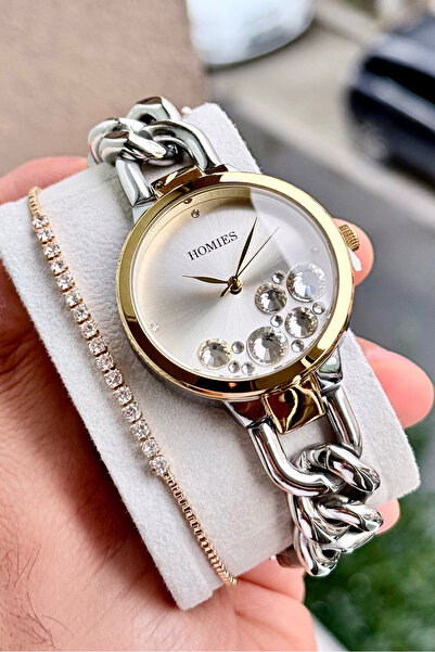 Homies Women's Wristwatch Chain Steel Cord Drop Stone Dial Gift Box Bracelet Gift Included.Hm92938291