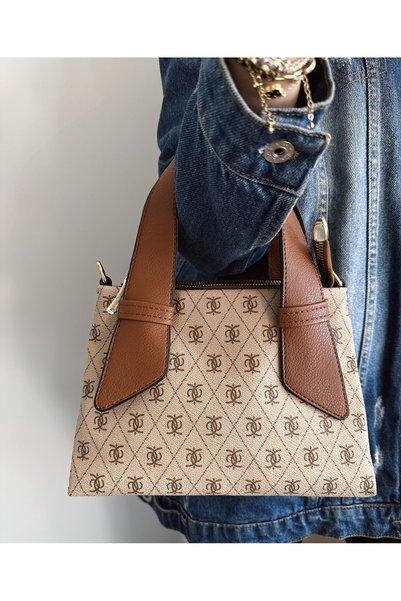 ÇAĞLA BAG STORE Bej Monogram Desenli Deri El ve Omuz Çantası
