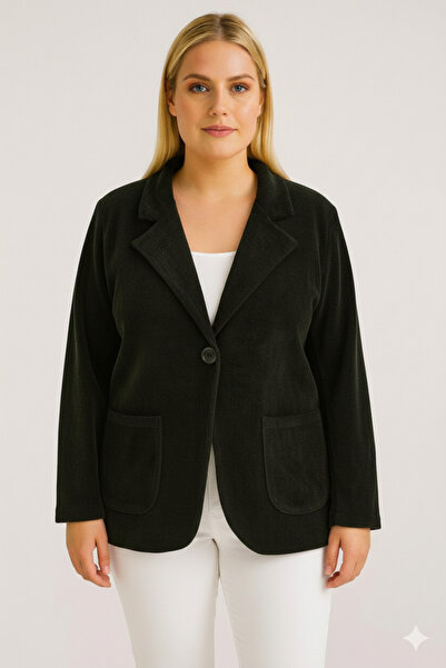 Sibel Günay Butik Kadife İtalyan Kesim Blazer Siyah Kadın Ceket | Standart Beden (48’e Uyumlu)