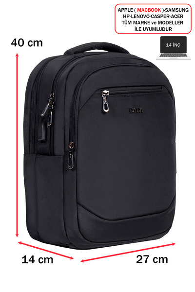 Dada Men's Backpack School Business Daily Use USB Device Orthopedic Back and Shoulder Strap 14 Inch