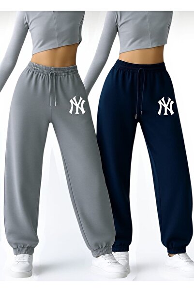 Le Vion بنطلون رياضي نسائي مطبوع بتصميم NY مزدوج