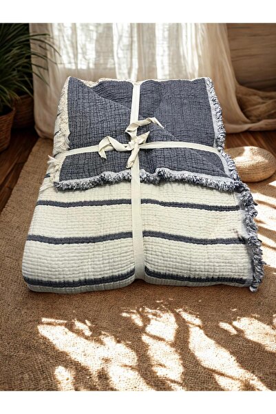 TekStilize Muslin 7 Layer Striped Single Bedspread 180X260 (100% Cotton)