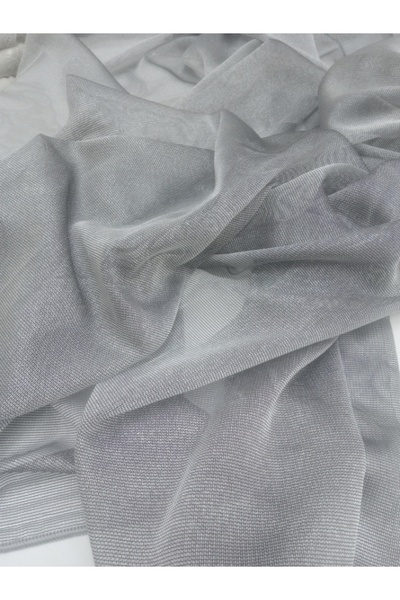 Düzgün desen ستارة من التول بدون طيات مع زر كورنيش، ستارة رمادية جاهزة للتركيب